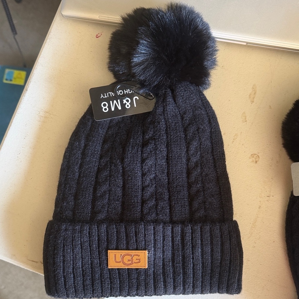 UGG Kids Black Knit Pom Beanie